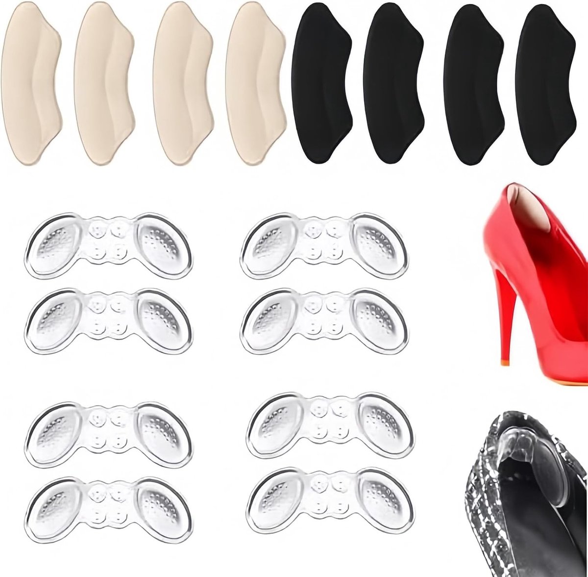 8 Paar Hielinlegzolen voor Extra Volume - Hielpads voor Te Grote Schoenen - Bescherming tegen Blaren, Schoenvullers en Voetverzorging voor Dames en Heren