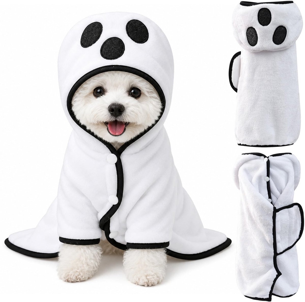 Elzusha - Hondenhanddoek Halloween Badjas voor Kleine Honden en Katten, Witte Geest: L