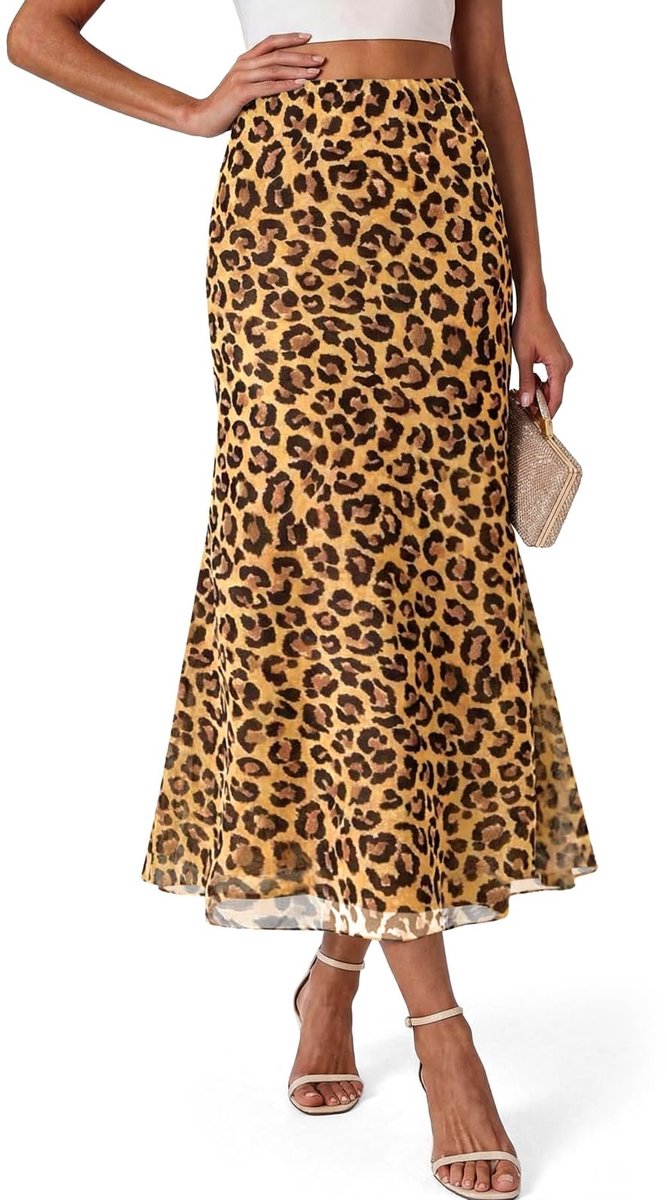 Elzusha - Lange Rok met A-Lijn en Hoge Taille in Dierenprint