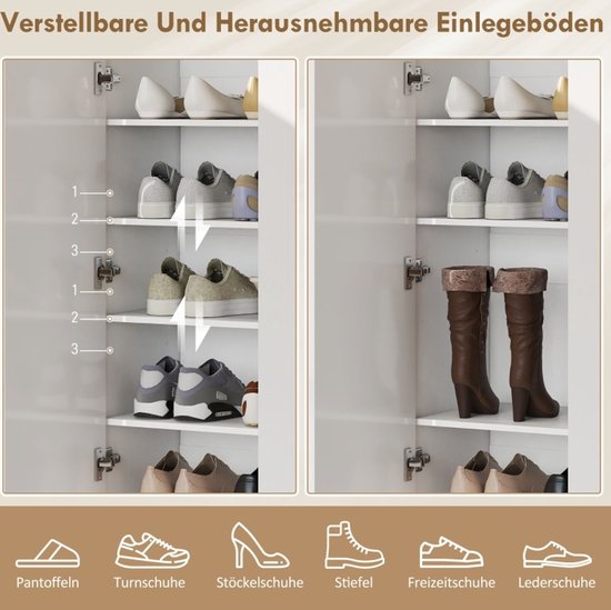 STILVORA Schoenenkast - 5 Niveaus Met Verstelbare Planken En Softclose Deuren - Voor Hal En Gang - Hout - 72x34,5x103 Cm - Wit — afbeelding 4