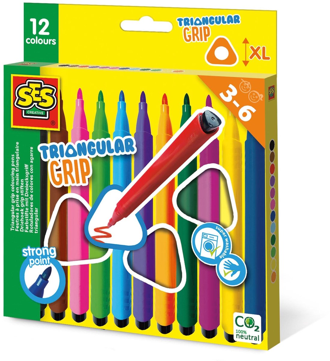 Elzusha - Triangulaire Kleurpotloden voor Kinderen - 12 Stuks met Ergonomische Grip