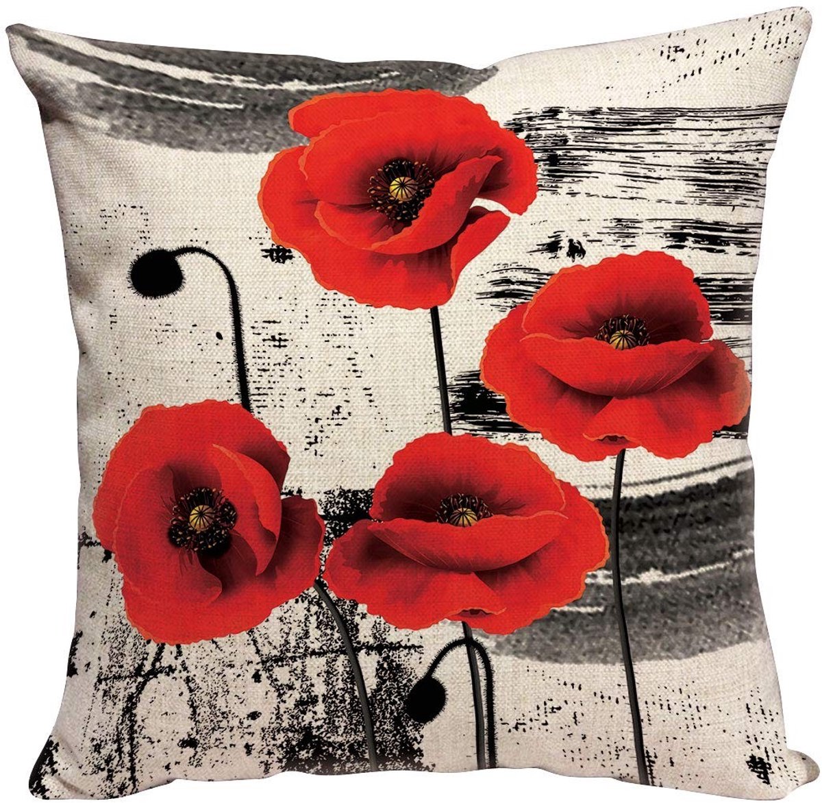 Elzusha - Decoratieve Kussenhoes met Rode Papavers