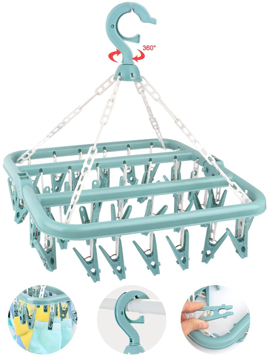 Elzusha - Kledingdroger met 32 Clips voor Sokken en Babykleding