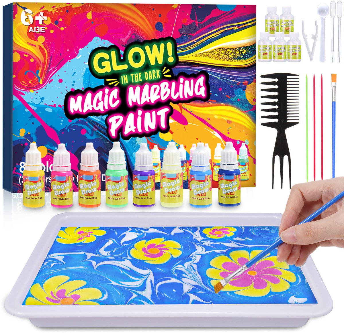 Wootoy knutselpakketten Meisjes 6 7 8 jaar - Schilderen - Creatief Knutselen Voor Kinderen - Glow in the Dark Water Marmerverf - Cadeau Speelgoed Meisje 6-12 jaar