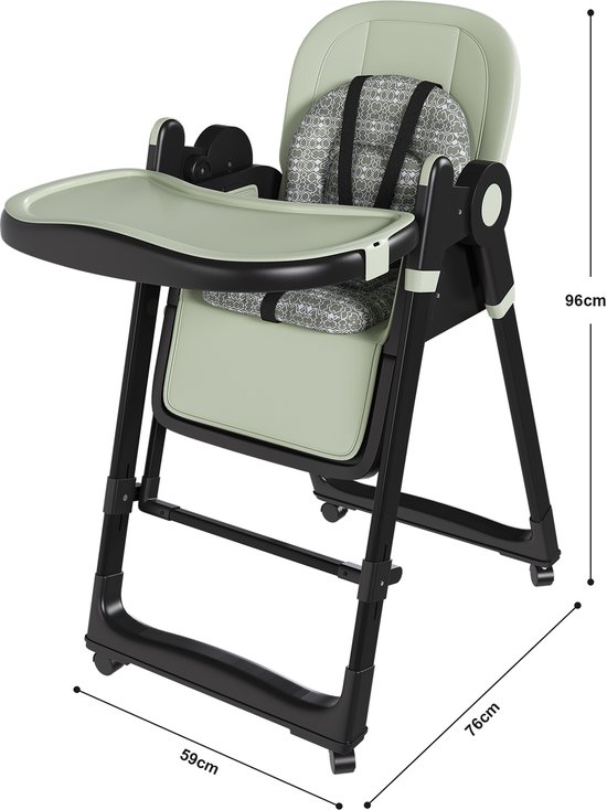 2-in-1 Kinderstoel Met Wipstoel - Inklapbare En In Hoogte Verstelbare Babystoel - Veilige Eetstoel - 59x76x96 cm - Voeden - Thuis Donkergroen — afbeelding 2