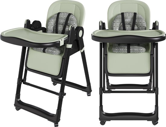 2-in-1 Kinderstoel Met Wipstoel - Inklapbare En In Hoogte Verstelbare Babystoel - Veilige Eetstoel - 59x76x96 cm - Voeden - Thuis Donkergroen — afbeelding 5