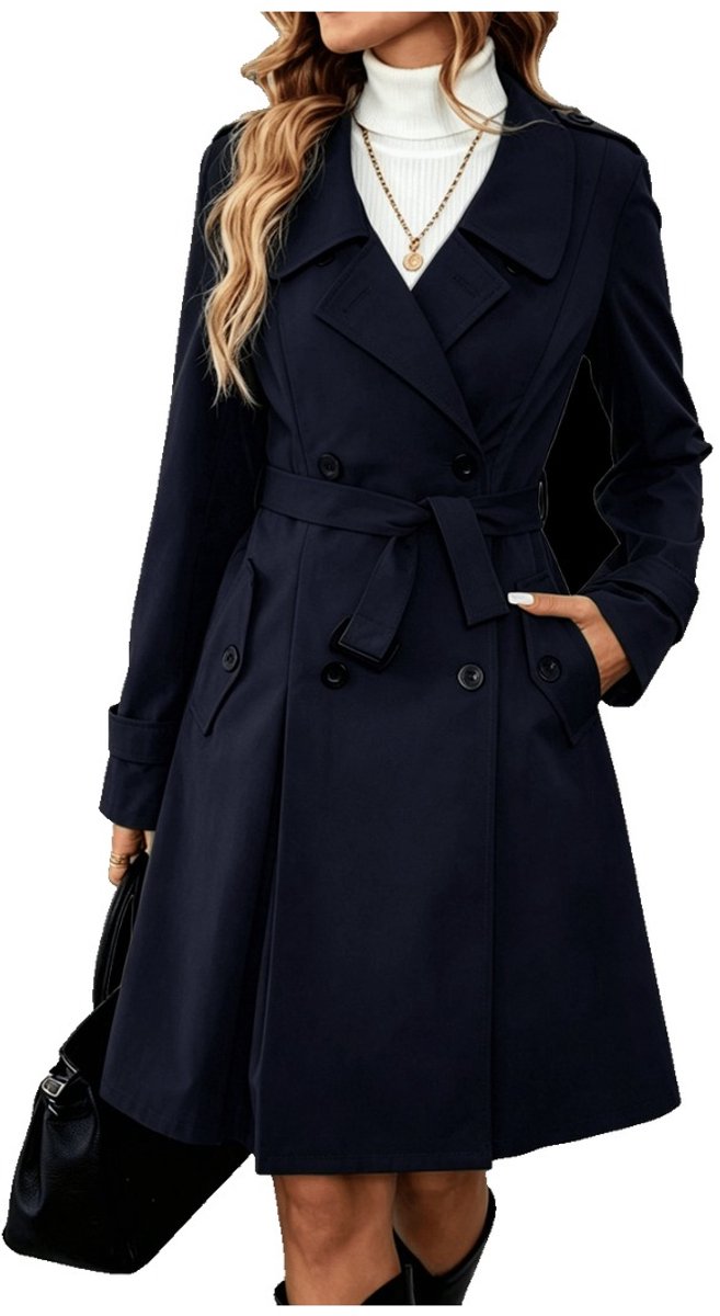 Currero Mantel Dames Tussenmantel Winter Jas Mantelpakje Trenchcoat Overjas Overcoat Winterjas Donkerblauw