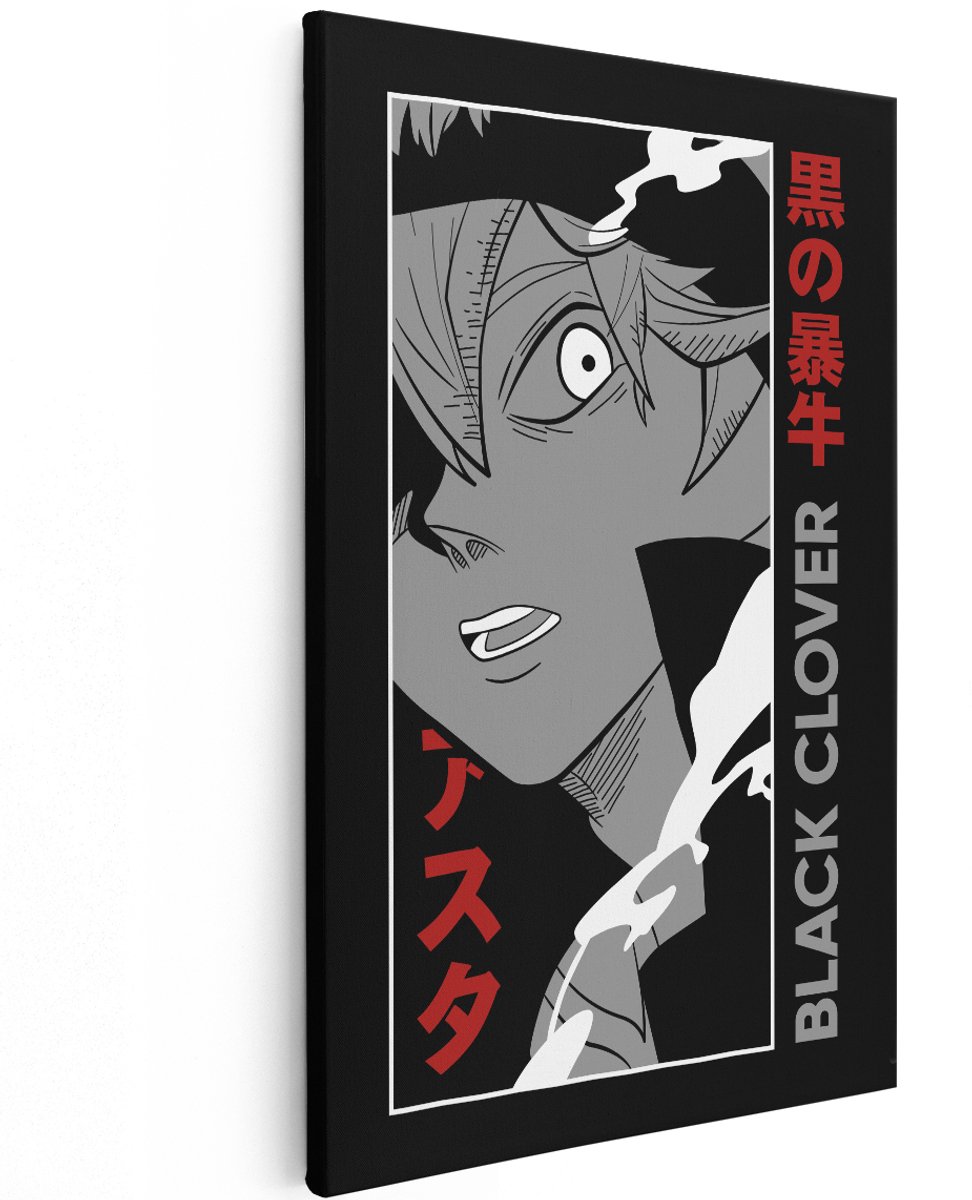 Artaza Canvas Schilderij Asta - 100x150 cm - Groot - Black Clover Wanddecoratie Anime - Muurdecoratie Manga - Decoratie Slaapkamer - Zwart Wit