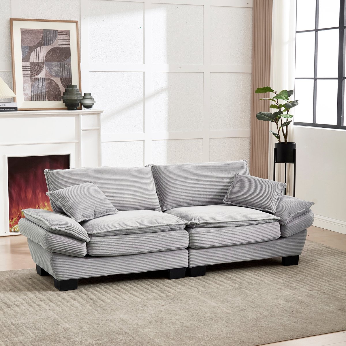 Sweiko 2 zits Bank - Minimalistische stijl - met 2 kussens - Velvet - Houten frame - Grijs