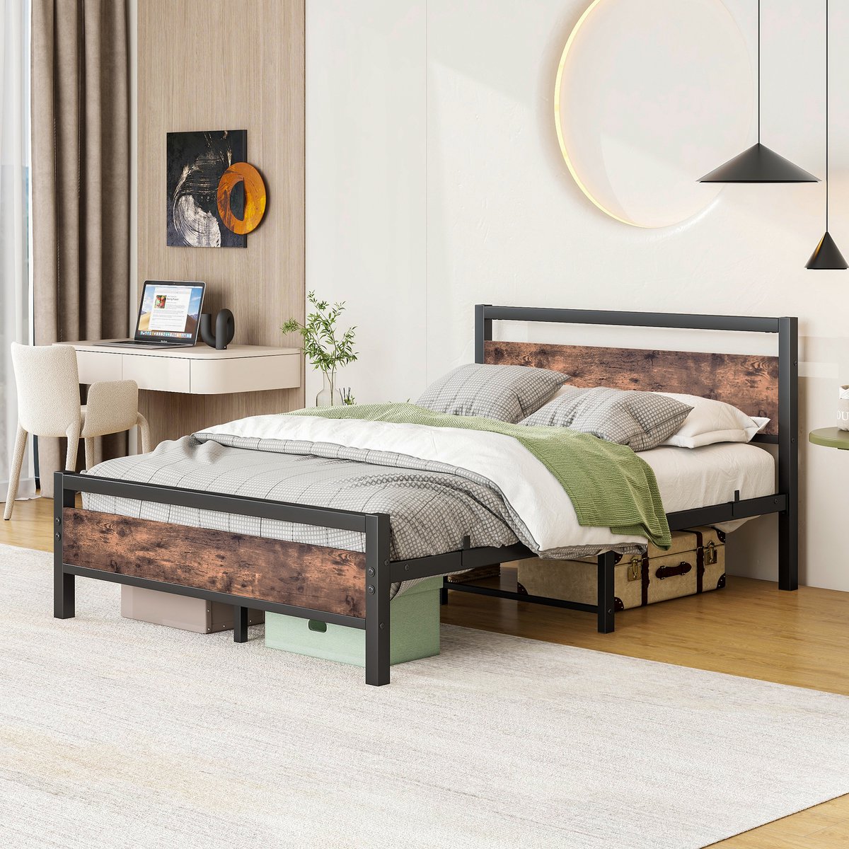 VVBV Tweepersoonsbed 140x190 cm - Uitschuifbed, Lattenbodem, Opbergruimte - Bruin