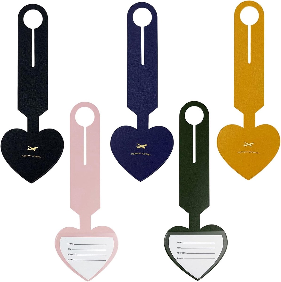 Set van 5 Hartvormige PU Leren Kofferslingers met Naamlabel - Reisaccessoires voor Bagage en Rugzak in Meerdere Kleuren
