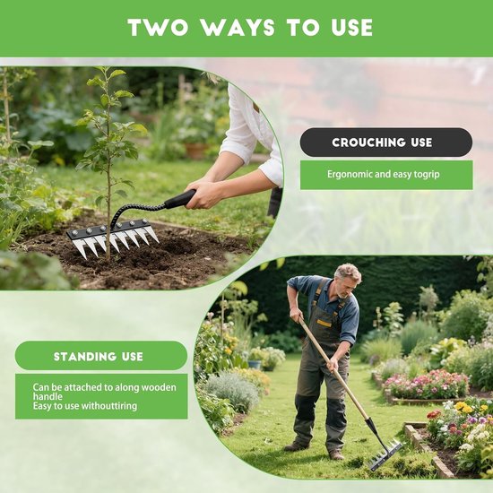 Multifunctionele Tuinhark met 8 Tanden, Duurzaam Tuingereedschap voor Onkruidbestrijding, Grondbewerking en Zaaien in de Tuin en Op het Gazon — afbeelding 3