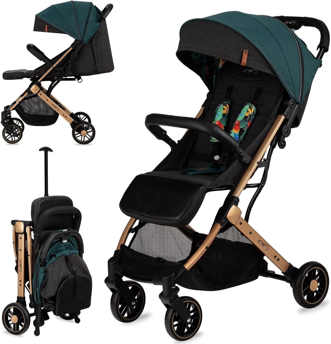 Kinderbuggy - Reisbuggy - Onderweg - Lichtgewicht inklapbaar - 7.5 kg - Groen-goud