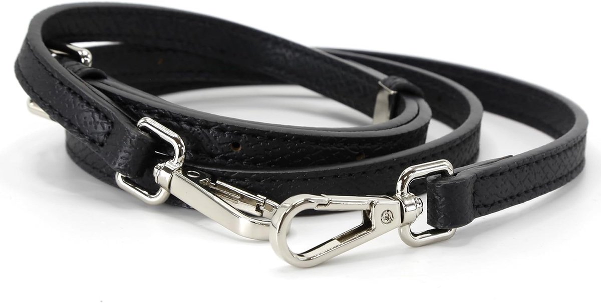 Verstelbare Leren Schouderband voor Dames in Zwart met Zilveren Knoppen - Vervangende Tasband van 94-112 cm voor Comfort en Stijl