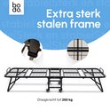 Onderstel van het Bodo opvouwbare bed, met nadruk op het extra sterke stalen frame en de draagkracht tot 250 kg.