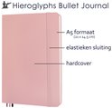 Roze A5 bullet journal met hardcover en elastieken sluiting.