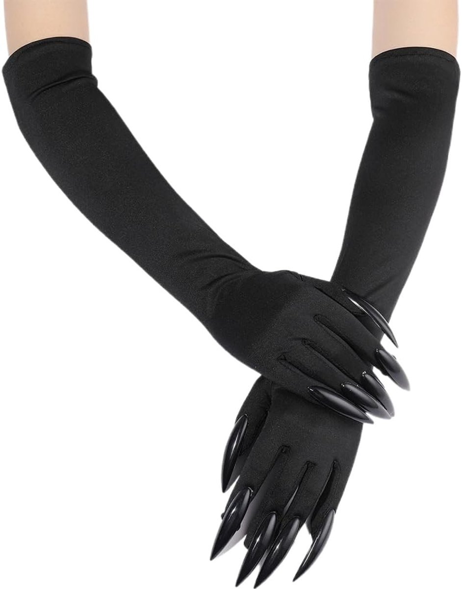 Zwarte Lange Halloween Handschoenen met Nagels voor Kostuums - Perfecte Accessoire voor Feestjes en Verkleedpartijen