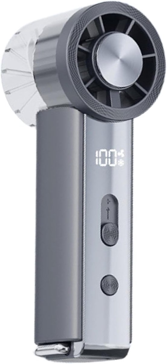 Draagbare Mini Ventilator - Handventilator - Verkoelende Airflow - USB-Oplaadbare - 6 Standen - LED Display - Kleine Portable Ventilator met USB - Mini fan Gezichtsventilator - Voor Thuis, Kantoor & Onderweg - Outdoor gebruik - Grijs