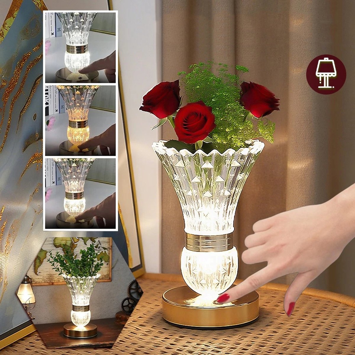 Tafellamp Met 3 Kleurtemperaturen Instelbare Helderheid Aanraakbediening USB-Oplaadbaar - Decoratieve Voet Gevoelige Metalen Aanraakbediening - Voor Slaapkamer, Woonkamer, Studeerkamer En Studentenkamer
