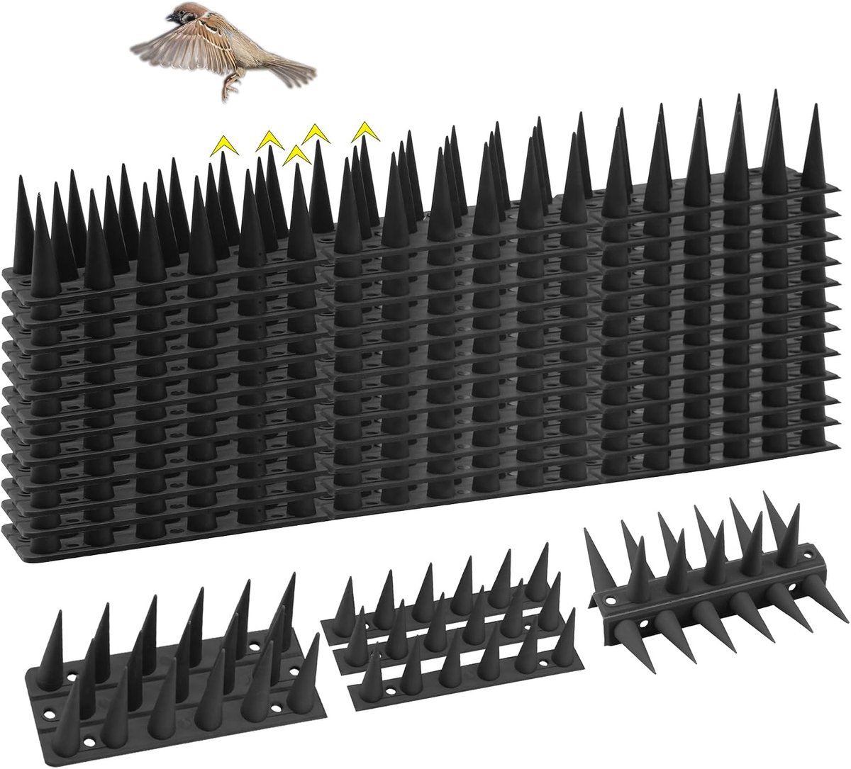 Vogelspikes 4.5 cm (12 stuks) zwart, plastic vogelafschrikmiddel voor buiten, houdt vogels, duiven, spechten, eekhoorns, wasberen en katten weg voor terras, dak, vensterbank en dakrand
