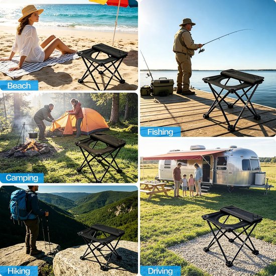 1 stuk - Draagbaar krukje - Opvouwbaar campingtoiletkrukje - Compact reistoilet met deksel - Lichtgewicht noodtoilet - Krukje met afmetingen 33 cm * 33 cm * 32 cm - Geschikt voor buitenactiviteiten, campers, auto's en wandeltochten — afbeelding 4