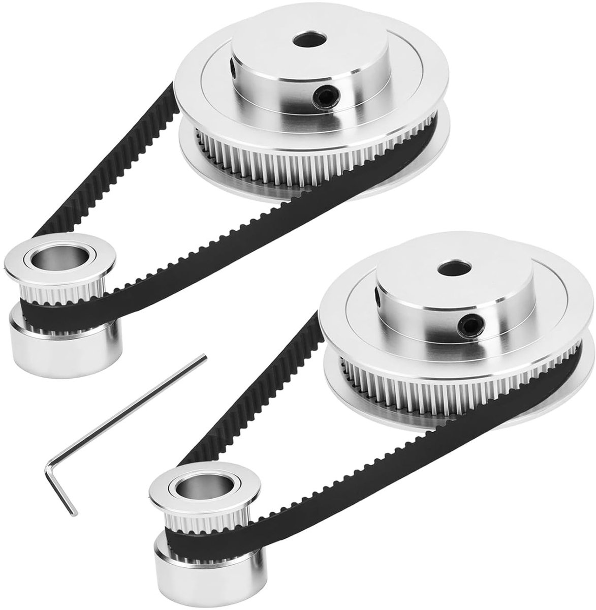 Set van 2 synchronisatiewielen met 20 en 60 tanden, 5 mm boring, aluminium constructie, geschikt voor GT2 riemen, lengte 200 mm en breedte 6 mm