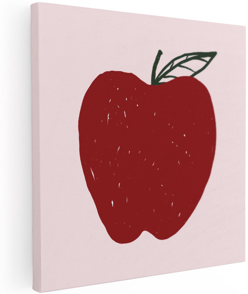 Artaza Canvas Schilderij Rode Appel - 100x100 cm - Groot - Wanddecoratie Keuken - Muurdecoratie Fruit - Decoratie Kinderkamer - Schilderijen Op Canvas