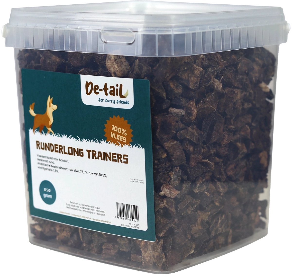 De-Tail Hondenbeloningssnoepjes long trainers 100% runderlong 850 gram