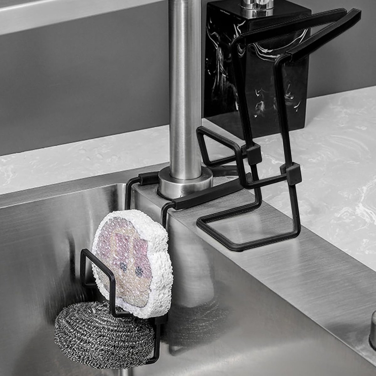 Keuken Organizer voor Sponsen en Doeken, Roestvrij Staal, Hangend Design voor Efficiënte Afwasruimte en Opbergruimte