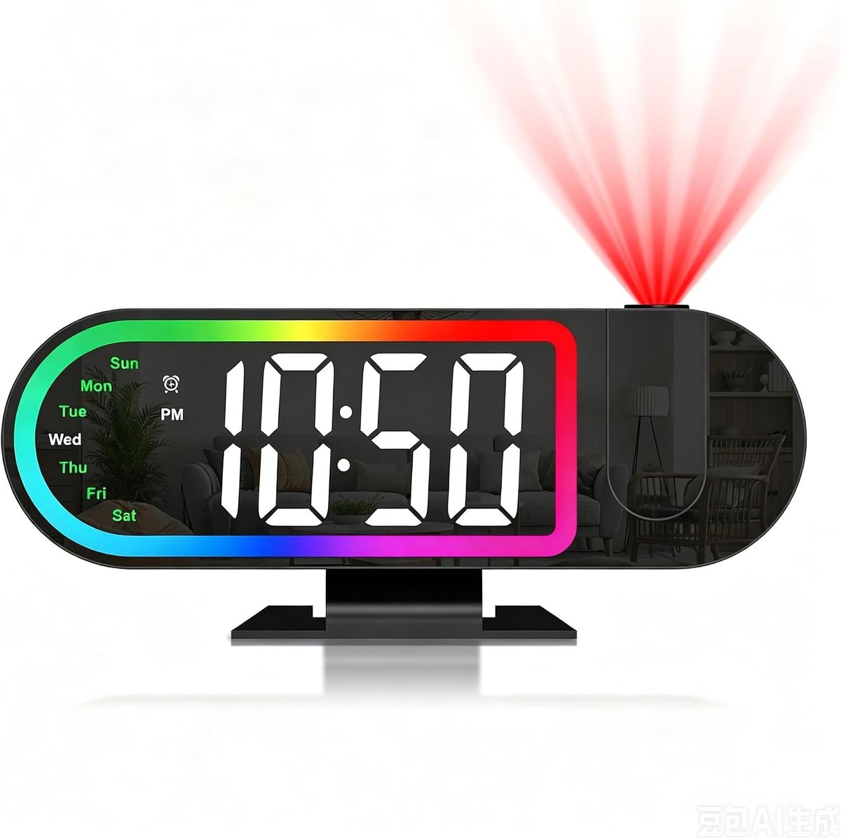 Wekker met projectie op plafond - Zwart - 8,5 inch - 180° Projectie - Voor de Slaapkamer
