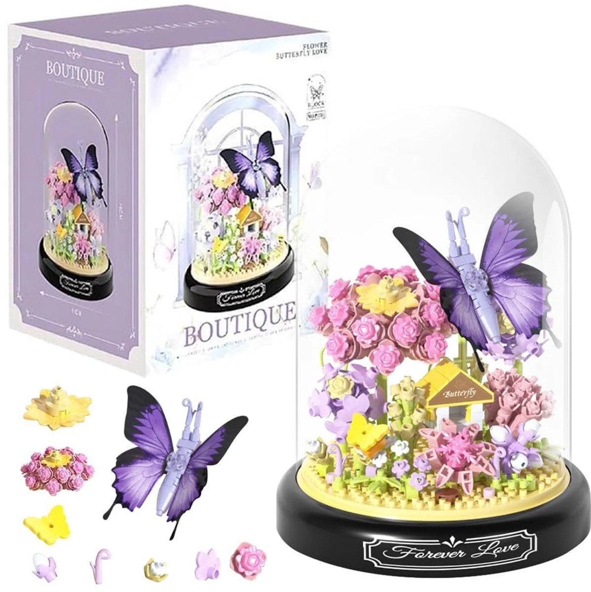 casalora - Bloemenboeket in Stolp - Botanical Flowers Collection - Mini Botanical Bloemen - Niet Geschikt voor Lego Fisher-Price Mould King - 582 bouwsteencadeaus - Geschikt voor volwassenen en kinderen - Paarse vlinder- en plantenbloemen