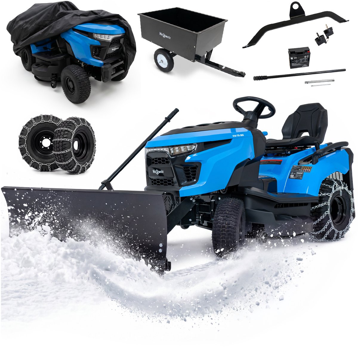 HEXWELT HW-TR-586 Zitmaaier 586cc - Sneeuwploeg + Aanhanger + Sneeuwkettingen + Hoes