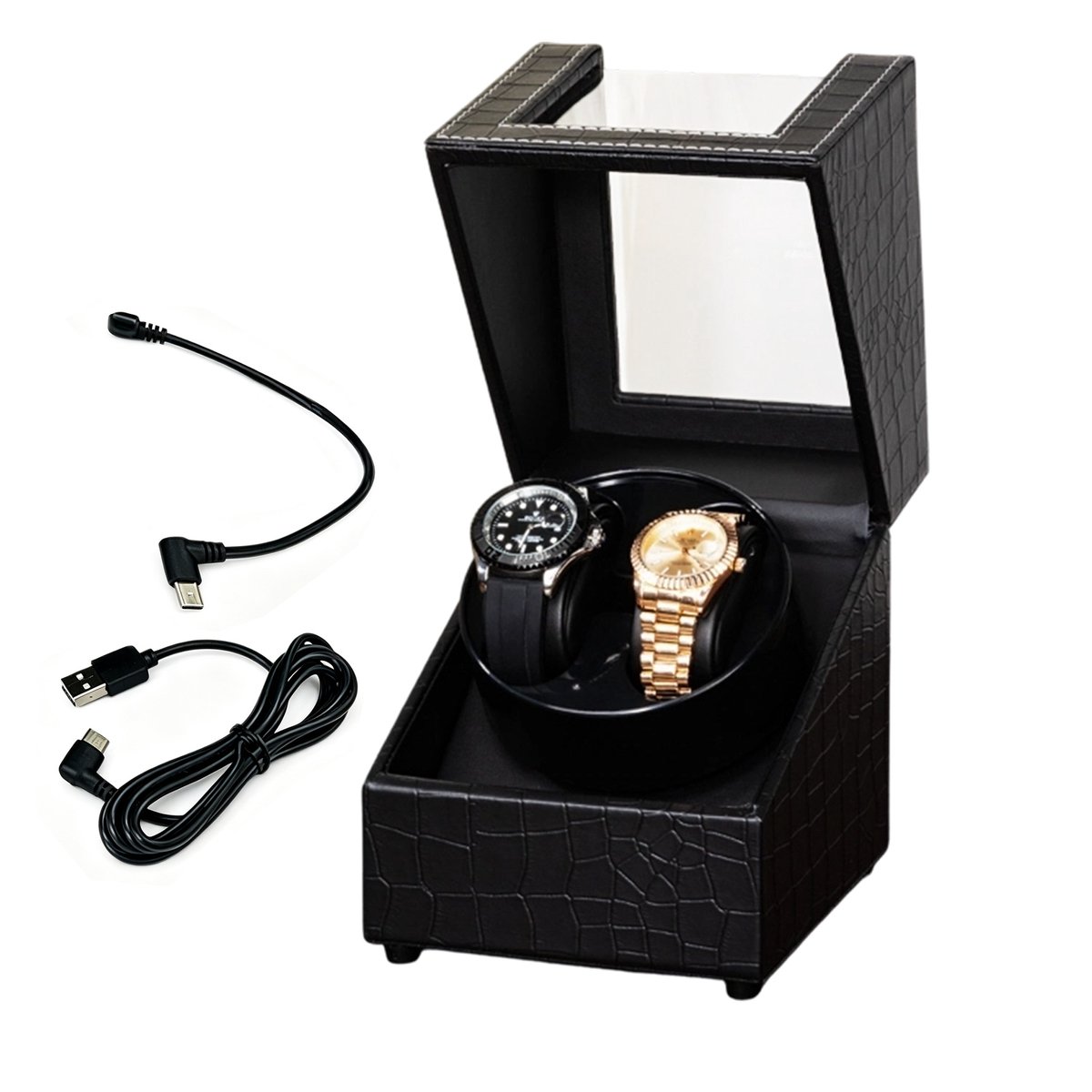 Fokelyi Watchwinder Voor 2 Horloges - Stille Motor Horloge Opwinder - 2 Rotatiestanden -Horloge Winder- Type-C Serieel - Compacte Automatische Horloge Winder-14*16*18.5CM