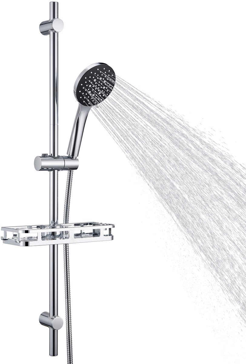 Auralum Max Doucheset - 90 cm Glijstang - Met Handdouche Glijstangset - Douchekop Ø 12 cm - 6 Standen - Inclusief Plankje - Hoge Druk - Universele Aansluiting - Anti-Kalk - Chroom&Zwart