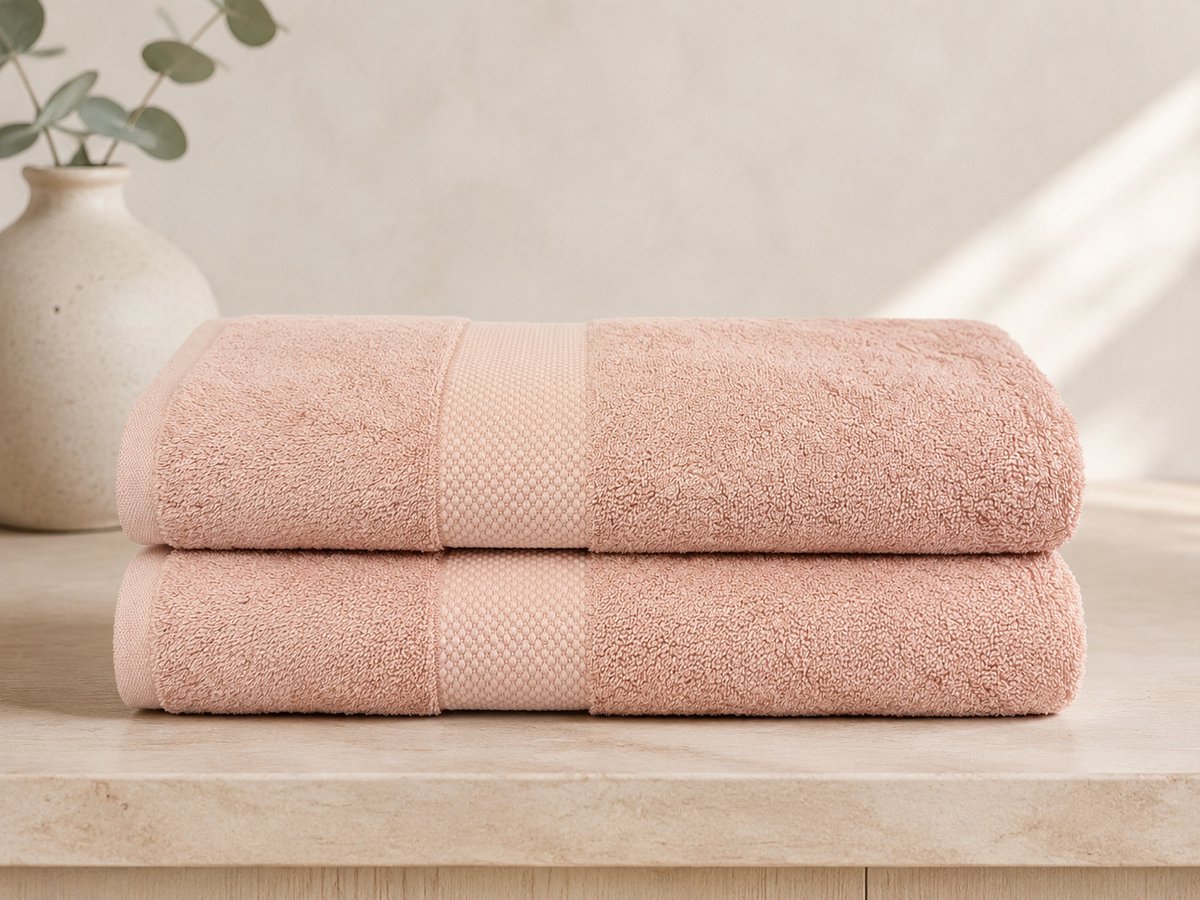 The Linen Room Handdoeken – 50 x 100 cm – Set van 2 – 100% Katoen – 650 GSM Dubbelgetwijnd 20/2 Garen – OEKO-TEX® – Extra Zacht & Hoog Absorberend – Oudroze