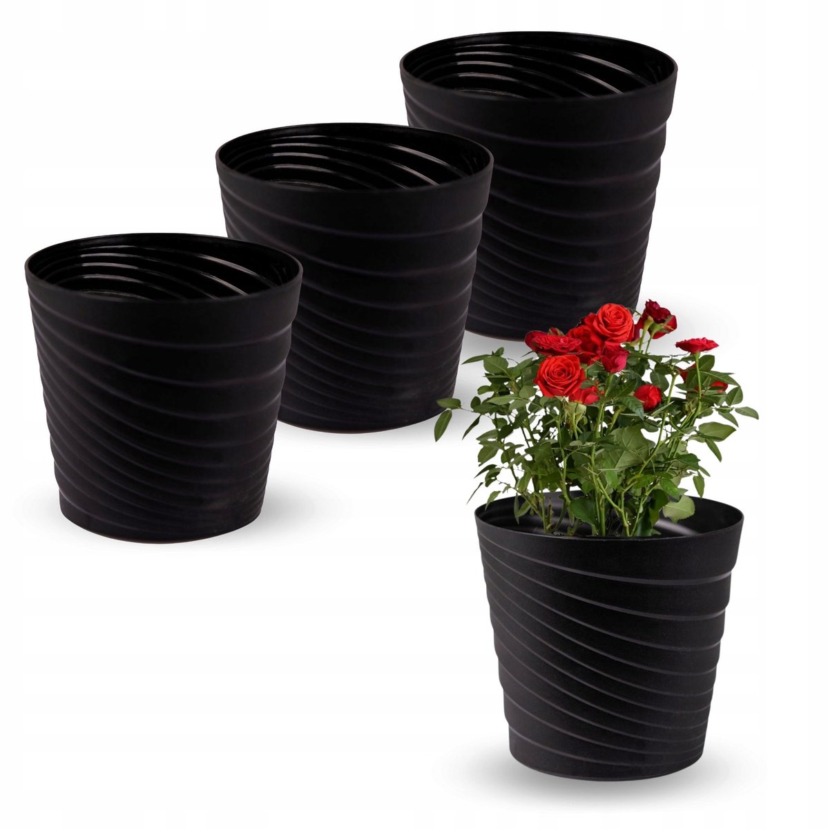 3x Antraciet Ribbel Bloempot met Inzetstuk - 18cm