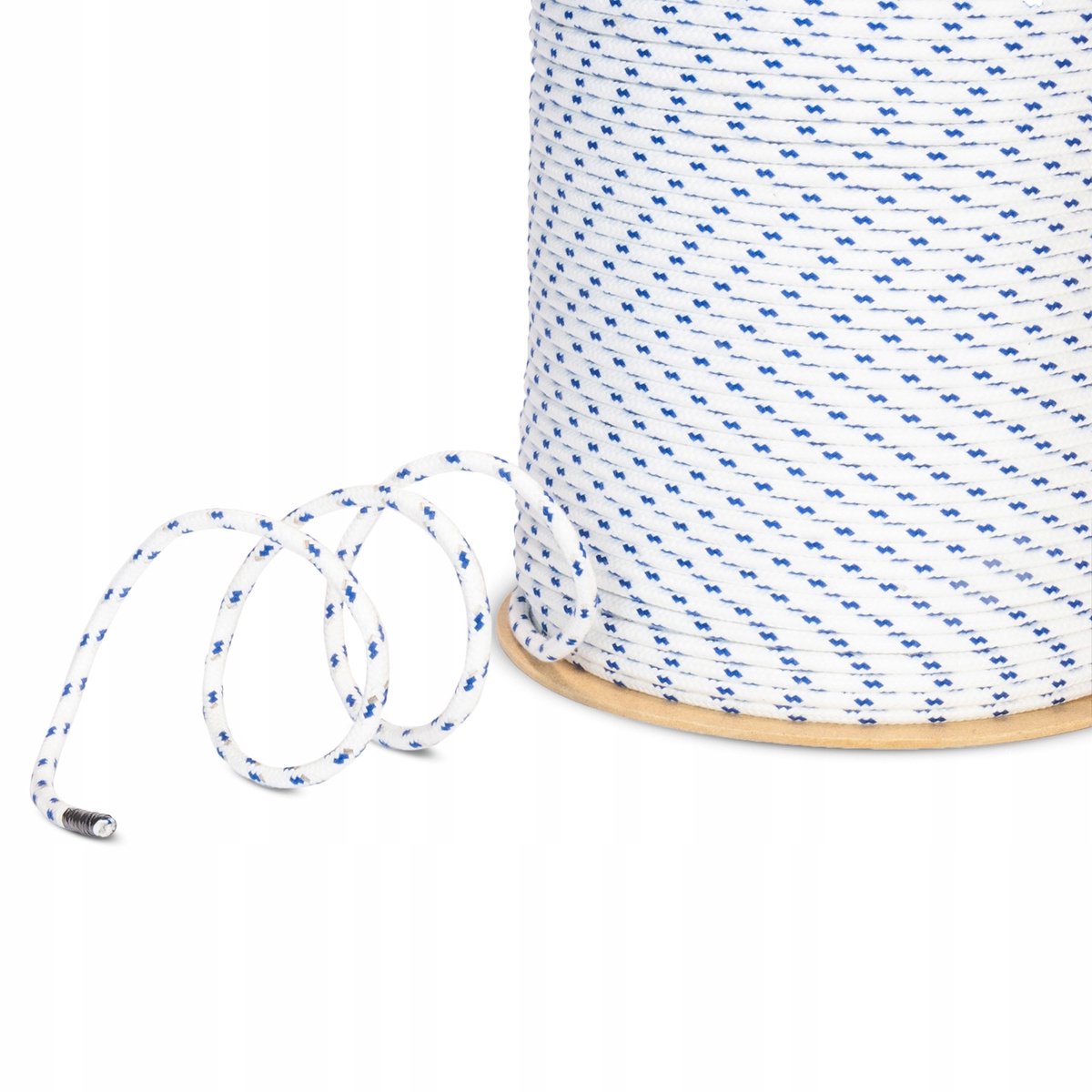 Merkloze Polyester Touw 10mm Wit met Blauwe Stippen - 100m
