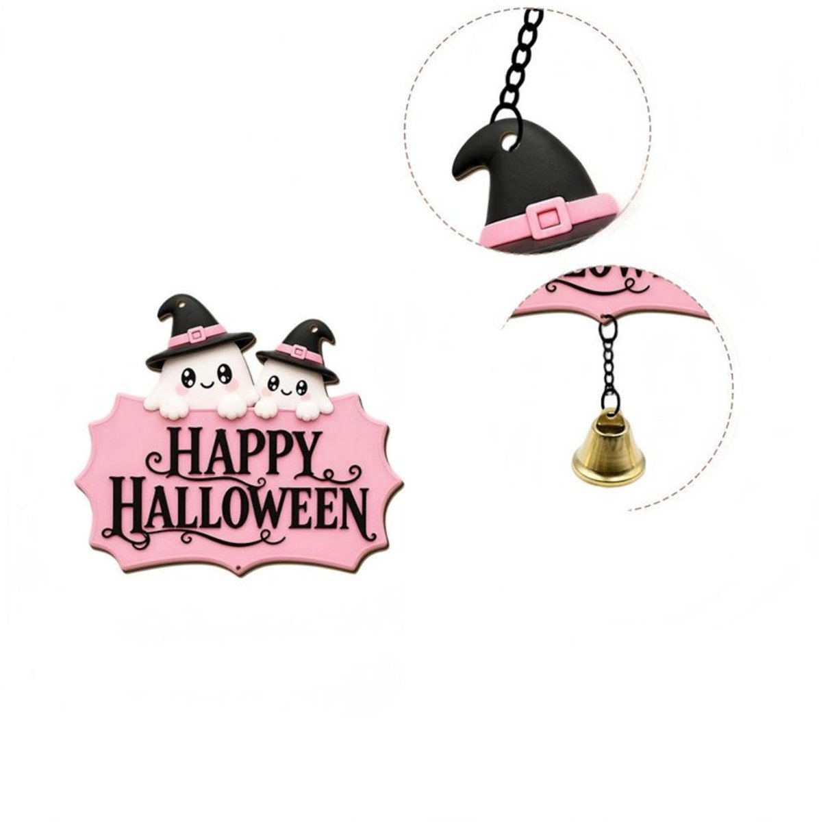 Halloween-deurbord – 20 × 17 cm – Decoratief hangbord – Houten Halloween-deurbord - Deurhanger met belletje – Halloween-deurdecoratie – Decoratief ornament – ​​Geschikt voor Halloween-feestdecoratie, voordeuren, terrassen, enz.