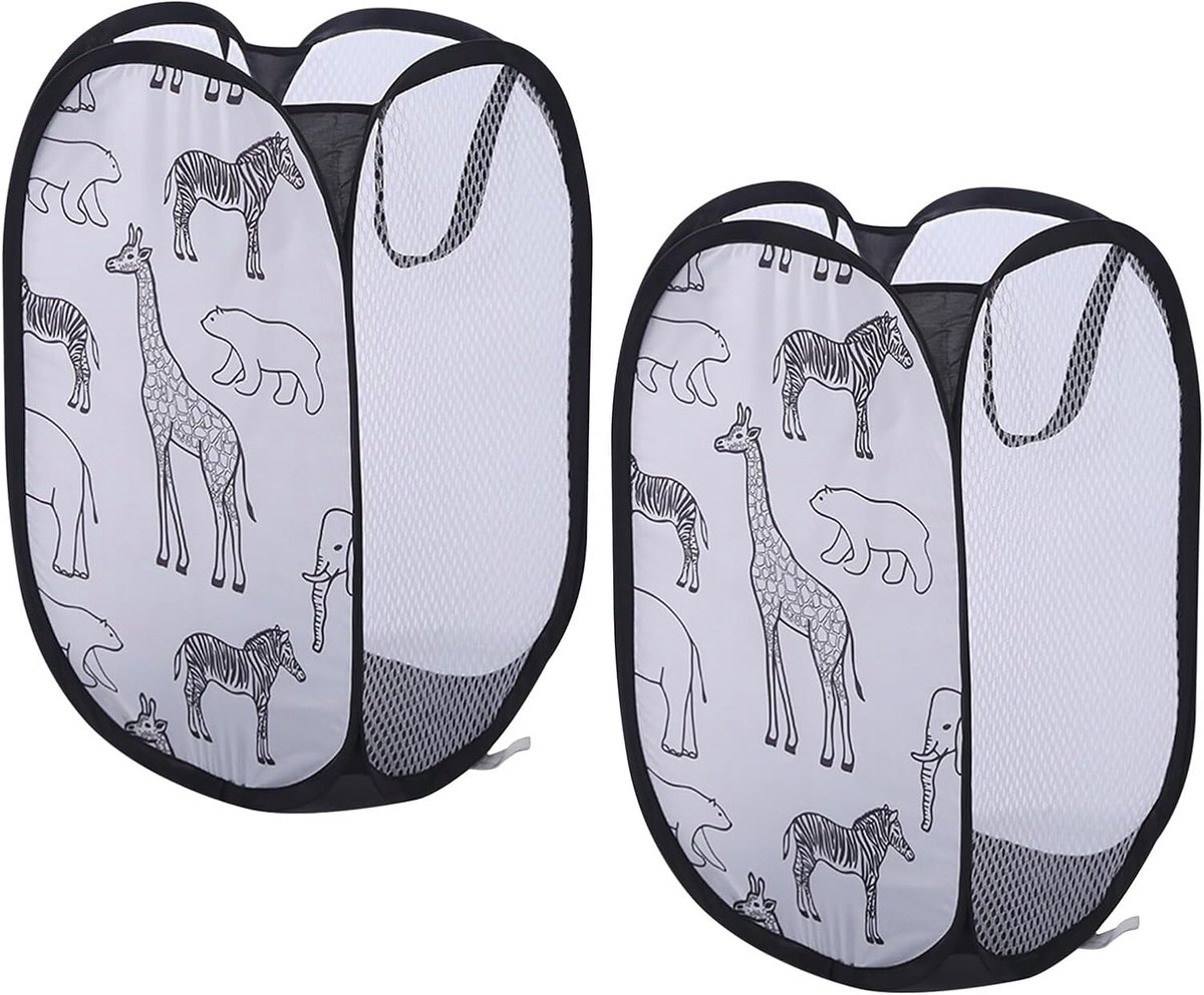 Opvouwbare Wasmand Set van 2 - Pop-up Opbergmand met Handvatten 30x30x48 cm - Mesh Ventilatie voor Wasgoed - Opvouwbare Textiel Mand voor Flessen en Huishoudelijk Gebruik