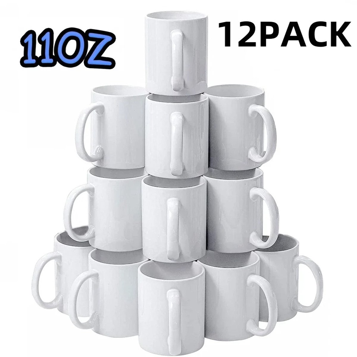 ArtiZo witte mokken - drinkbeker - koffiemok - keramisch - met oor - geschikt voor sublimatie - 325 ml - 12 stuks