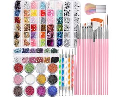 Intebiki nail art kit - strass steentjes - nagel art set met nail art penselen, dotting pens & versieringen - rhinestones - geen nagellak - 27-delig