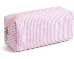 Pennenetui - Pennenzak - Etui - Potloodtas - Pennenhouder - Schooletui - Opbergzak - Cosmetica - Reistasje - Speelgoedtas - Make-uptas - Portemonnee - schoolspullen - voor kinderen en volwassenen - voor school, kantoor - 21*7,5*8cm - roze strepen