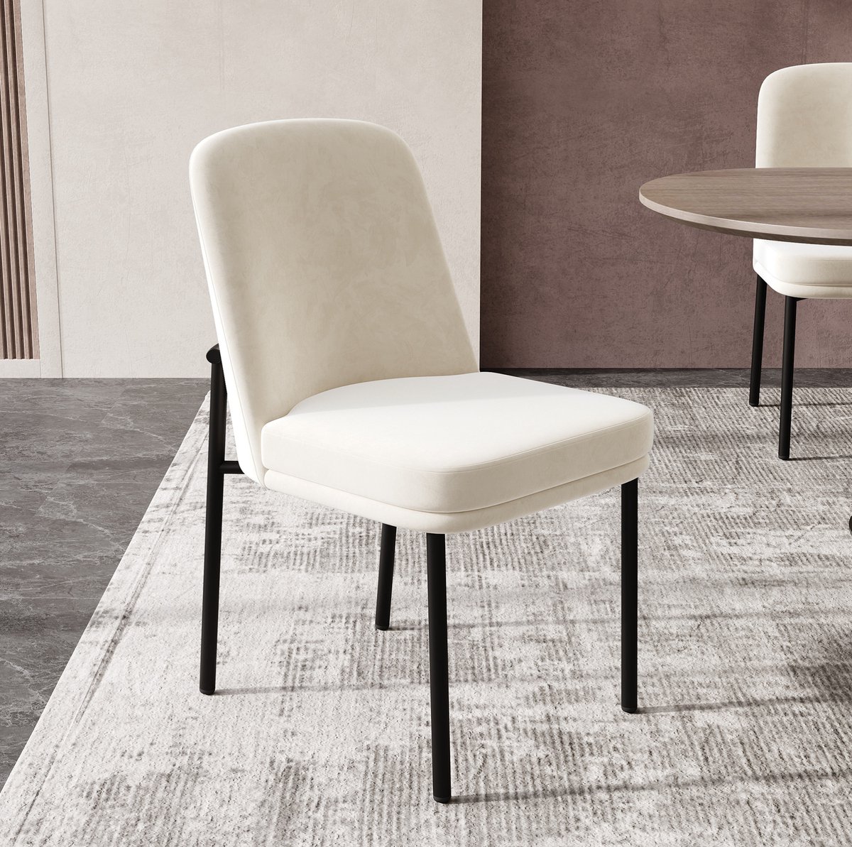 DESMIU Eetkamerstoel Set Van 2 - Modern Minimalistisch Met Gestoffeerde Zitting En Metalen Poten - Voor Eetkamer, Woonkamer En Café - Fluweel Beige