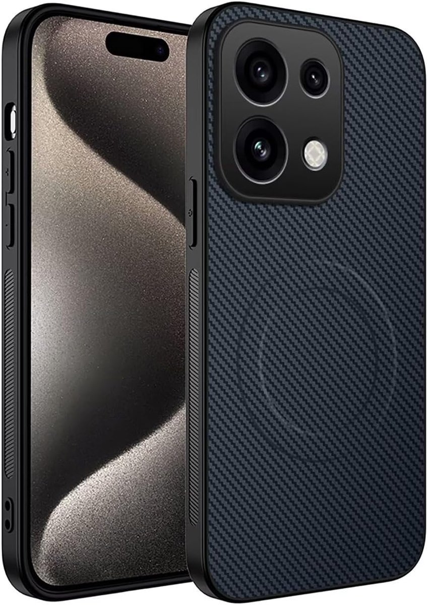 Zandarix Hoesje Geschikt voor Oppo Reno 16 Pro - Geschikt voor Mag - Koolstofvezeldesign - Krasbestendig - Stootvast - Antislip - Back Cover Hoesje - Blauw