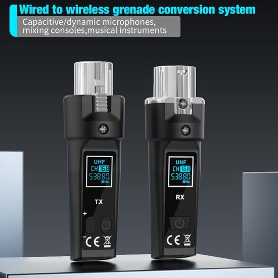 Upgrade 2,4 GHz draadloze XLR-zender en -ontvanger met ingebouwde oplaadbare lithiumbatterij voor dynamische microfoons, audiomixers, elektrische gitaren en basgitaren (1 ontvanger + 1 zender) — afbeelding 4