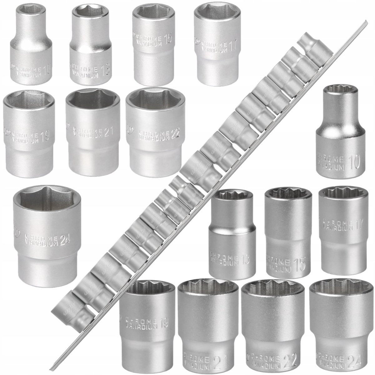 Dop Bits Set 1/2" 6-kant & 12-kant 10-24mm op rail
