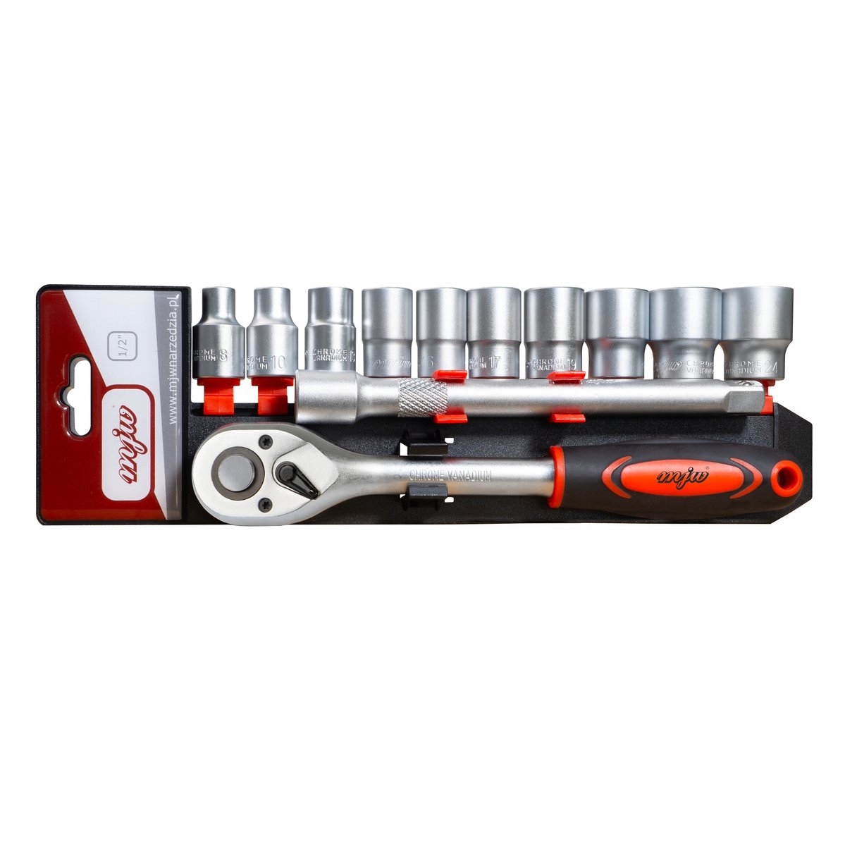 12-delige 1/2" doppenset met ratel en verlengstuk