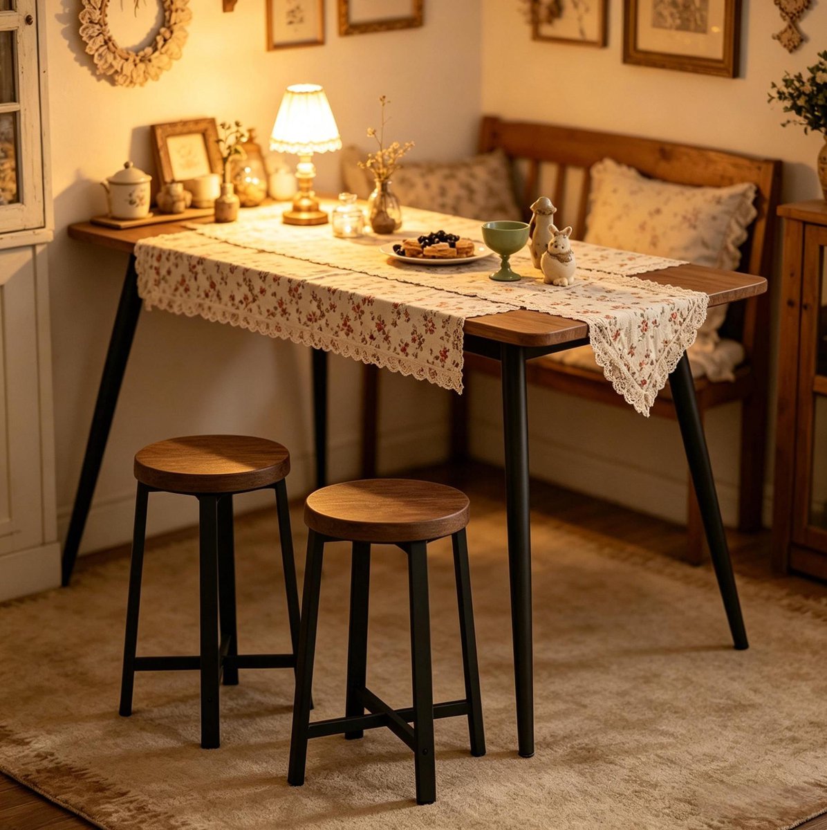 DESMIU Eetkamerstoel - Set Van 2 - Industrieel Design Met Houtnerf Zitting & Zwarte Metalen Poten - Voor Keuken, Eetkamer En Wachtkamer - Hout - Zwart Zwart + vintage houtnerf