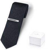 Swarovski Stropdas Heren met Clip - 7 cm Breed - 100% Wol - Luxe Wollen Stropdas - Blauw