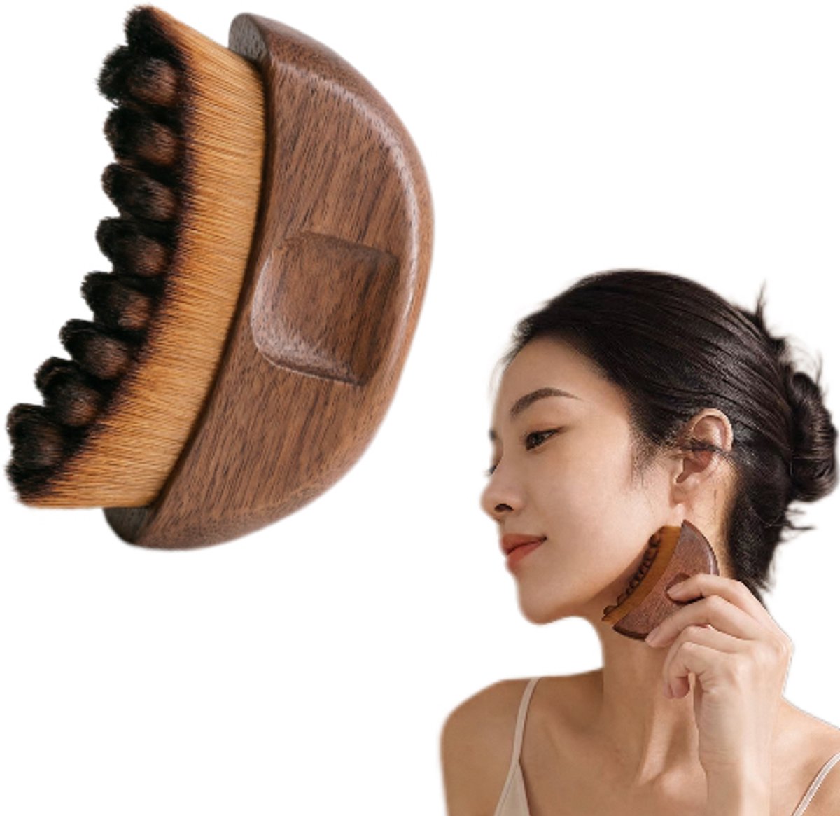 Houten Lymfatisch Gezichtsmassage Borstel - Contour Borstel voor Gezicht en Hals - 8,5 x 6 x 2,5 cm - Dry Brushing Guasha Massage Tool - Gezicht Sculptuur Borstel voor Ontzwellen en Liften